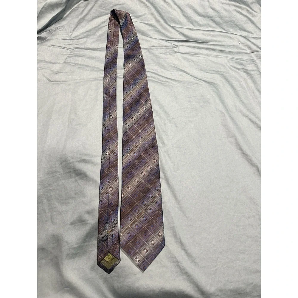 Polifroni Milano Brown/Blue Diamond Metallic Silk Neck Tie‎
